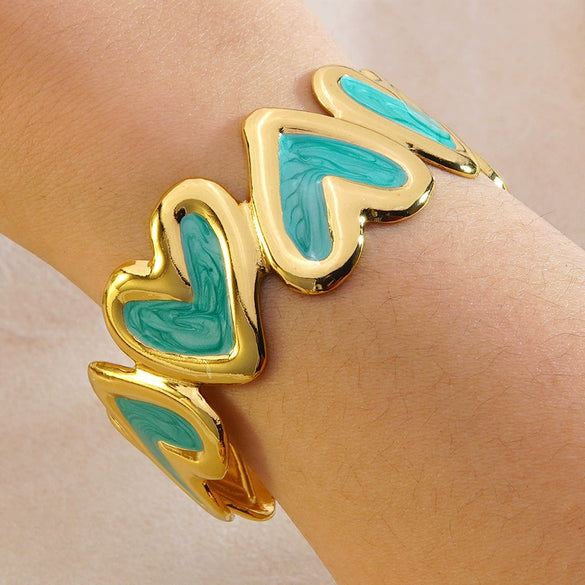 Wholesale Sweet And Cool Style Drip Oil Stainless Steel Heartshaped Enamel Bracelet Jewelry