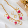Wholesale Sweet And Cool Style Flower Shaped Zinc Alloy Electroplated Pendant Necklace And Earrings For Women