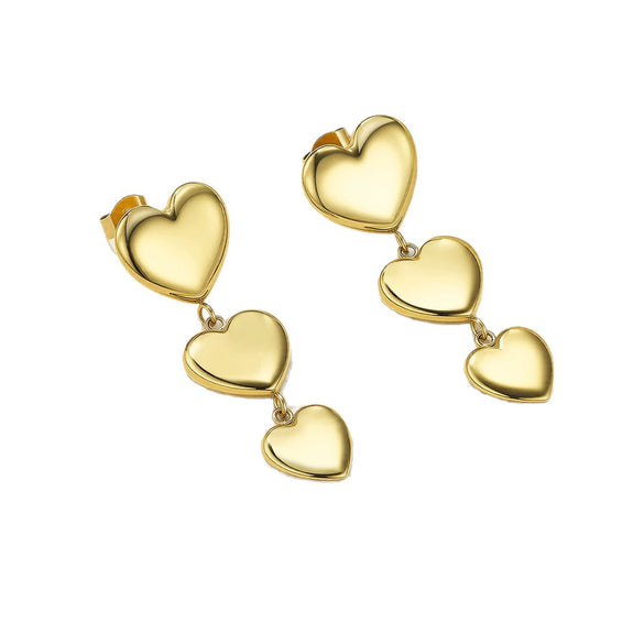 Wholesale Sweet And Cool Style Geometric Heart Shaped Real Gold Plated Stainless Steel Earrings For Couples