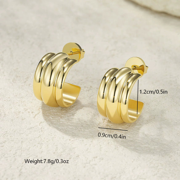 Wholesale Sweet And Cool Style Geometric Heart Shaped Real Gold Plated Stainless Steel Earrings For Couples