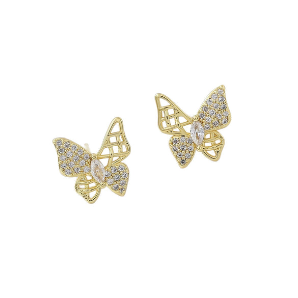 Wholesale Sweet Animal Shaped Hollow Copper Goldplated Butterfly Ear Studs For Women