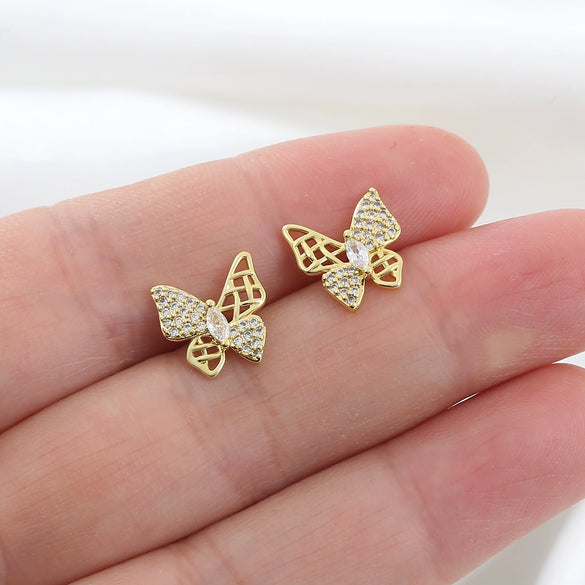 Wholesale Sweet Animal Shaped Hollow Copper Goldplated Butterfly Ear Studs For Women