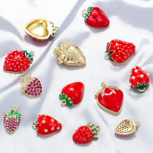 Wholesale Sweet Colorful Oildripping Copper Fruit Pendant For Women Bracelet Necklace Charm
