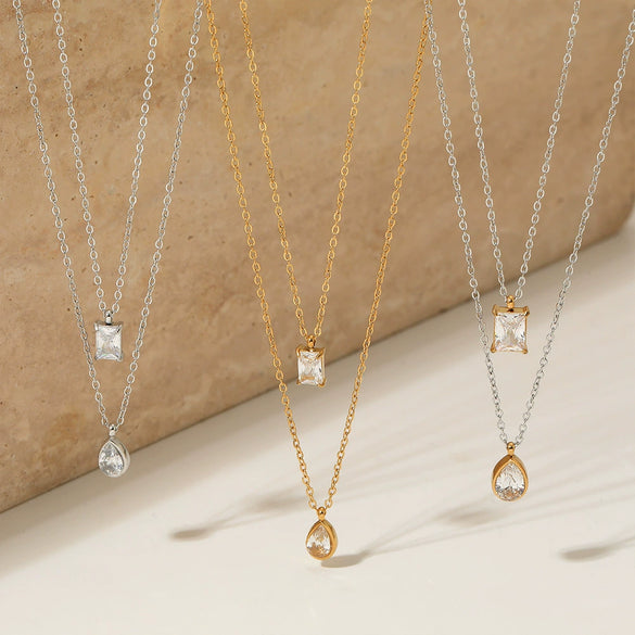 Wholesale Sweet Cool Double Layer Overlapping Clavicle Chain For Women Stainless Steel Titanium Steel Geometric Electroplated Necklace