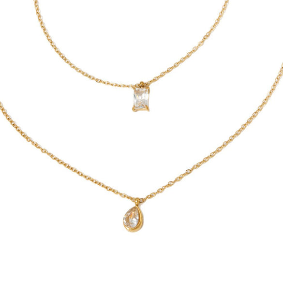 Wholesale Sweet Cool Double Layer Overlapping Clavicle Chain For Women Stainless Steel Titanium Steel Geometric Electroplated Necklace