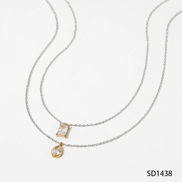 Wholesale Sweet Cool Double Layer Overlapping Clavicle Chain For Women Stainless Steel Titanium Steel Geometric Electroplated Necklace