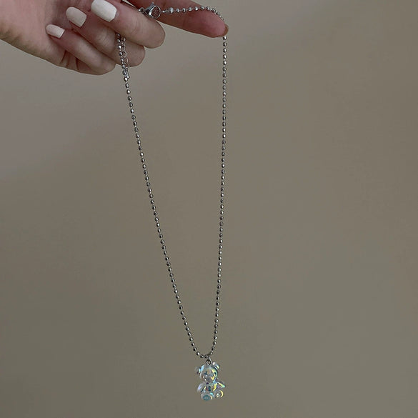 Wholesale Sweet Cool Jewelry Cute Fresh Transparent Alloy Bear Pendant Necklace With Electroplating For Women