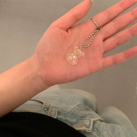 Wholesale Sweet Cool Jewelry Cute Fresh Transparent Alloy Bear Pendant Necklace With Electroplating For Women