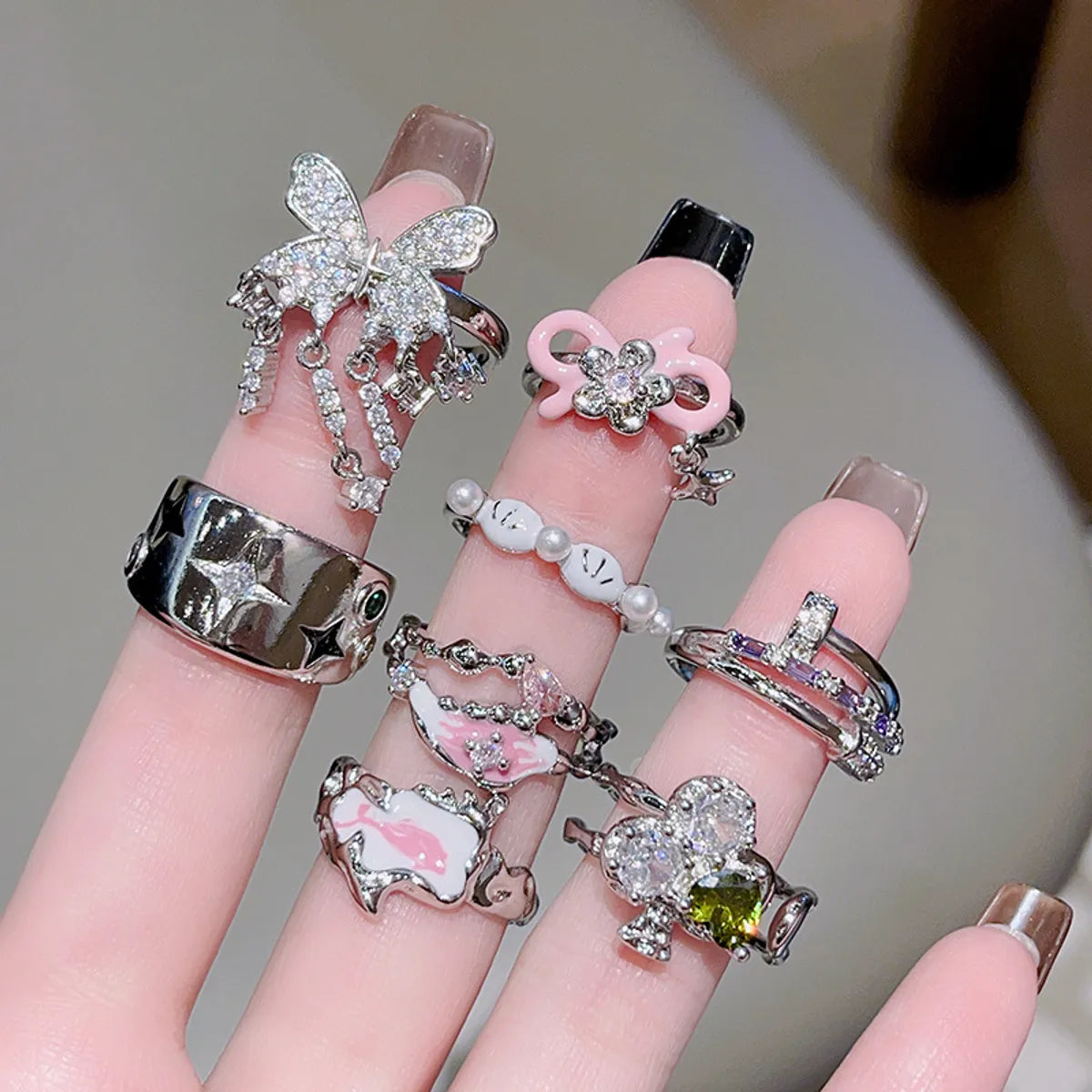 Wholesale Sweet Cool Style Geometric Copper Plating Inlay Rhinestones Open Rings