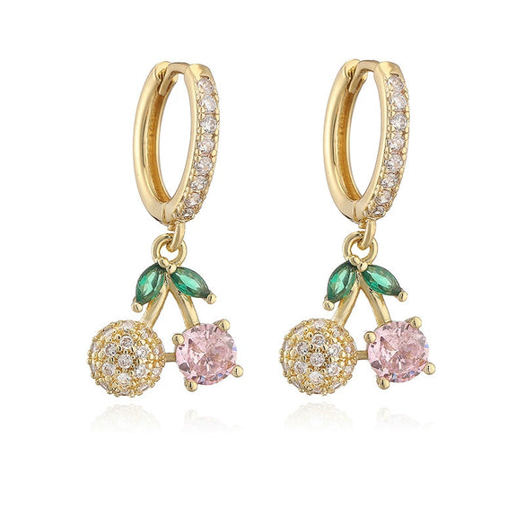 Wholesale Sweet Copper Earrings With Colored Diamond Fruit Cherry Strawberry And Animal Bear Paw Patterns And Zirconia Treatment