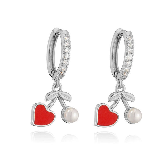 Wholesale Sweet Copper Earrings With Colored Diamond Fruit Cherry Strawberry And Animal Bear Paw Patterns And Zirconia Treatment