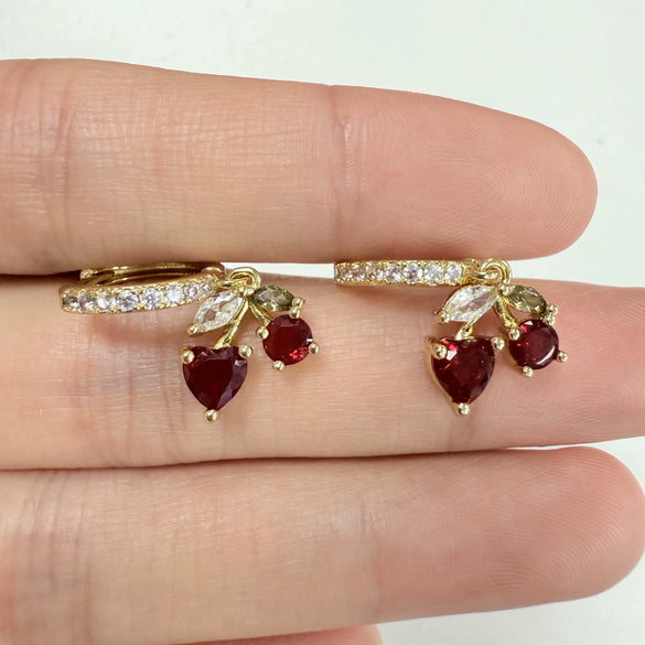 Wholesale Sweet Copper Earrings With Colored Diamond Fruit Cherry Strawberry And Animal Bear Paw Patterns And Zirconia Treatment