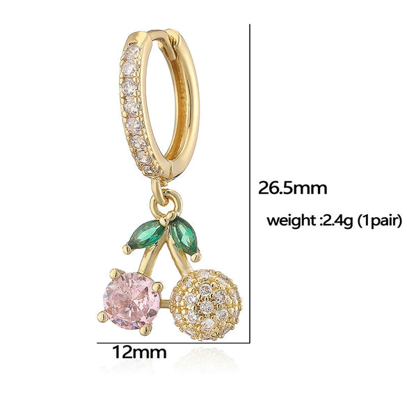 Wholesale Sweet Copper Earrings With Colored Diamond Fruit Cherry Strawberry And Animal Bear Paw Patterns And Zirconia Treatment