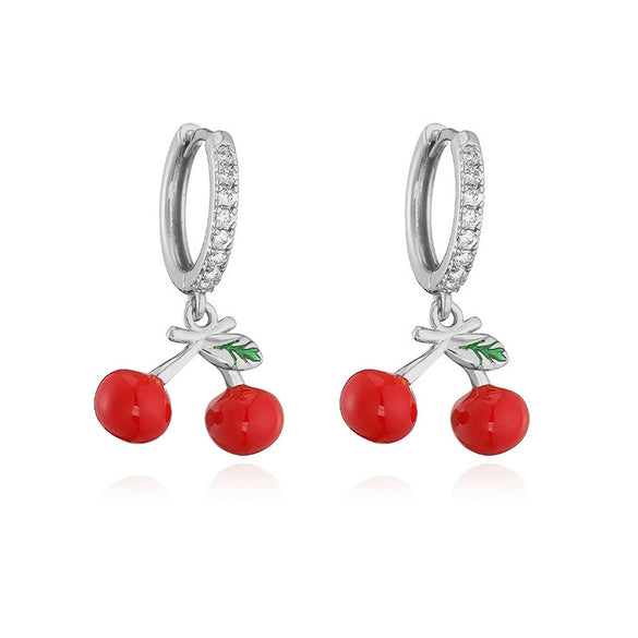 Wholesale Sweet Copper Earrings With Colored Diamond Fruit Cherry Strawberry And Animal Bear Paw Patterns And Zirconia Treatment