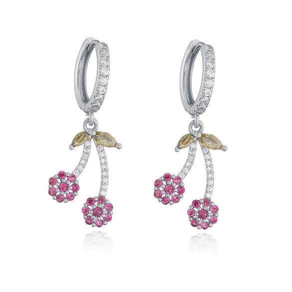 Wholesale Sweet Copper Earrings With Colored Diamond Fruit Cherry Strawberry And Animal Bear Paw Patterns And Zirconia Treatment
