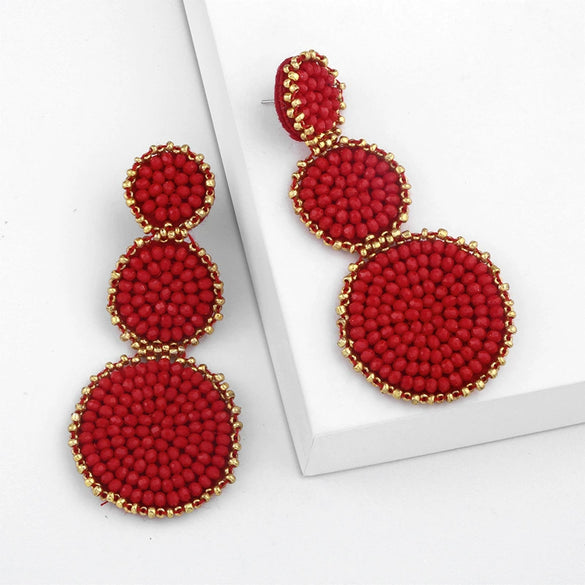 Wholesale Sweet Cute Heart Round Stitching Women's Fashion Earrings With Beads And Alloy Handmade Geometric Style