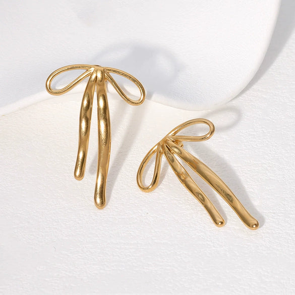 Wholesale Sweet Electroplated 18K Gold Stainless Steel Bow Earrings For Women