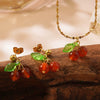 Wholesale Sweet Fairy Style Fruit Pattern Cherry Stainless Steel Electroplated Jewelry Set For Women Necklace Earring