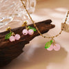 Wholesale Sweet Fairy Style Fruit Pattern Cherry Stainless Steel Electroplated Jewelry Set For Women Necklace Earring