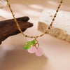 Wholesale Sweet Fairy Style Fruit Pattern Cherry Stainless Steel Electroplated Jewelry Set For Women Necklace Earring