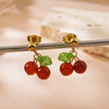 Wholesale Sweet Fairy Style Fruit Pattern Cherry Stainless Steel Electroplated Jewelry Set For Women Necklace Earring