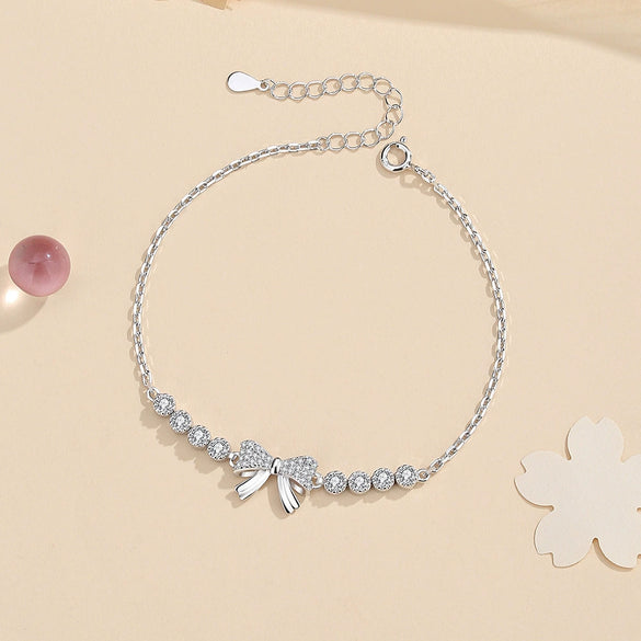 Wholesale Sweet Flash Bow Bracelet For Women S925 Sterling Silver Electroplated