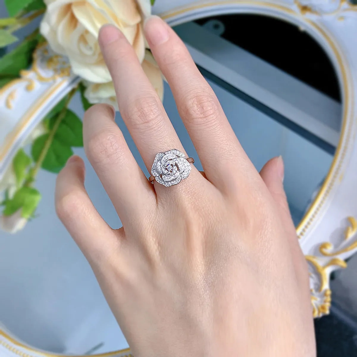 Wholesale Sweet Flower Sterling Silver Zircon Rings