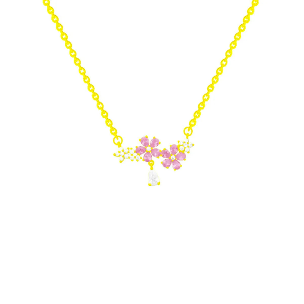 Wholesale Sweet Flower Titanium Steel Inlay Zircon Pendant Necklace