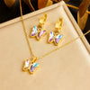 Wholesale Sweet Fresh Butterfly Suit Gradient Color Stone Pendant Necklace With Heart Flower Bow Tie Pattern Stainless Steel Jewelry Electroplated