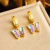 Wholesale Sweet Fresh Butterfly Suit Gradient Color Stone Pendant Necklace With Heart Flower Bow Tie Pattern Stainless Steel Jewelry Electroplated