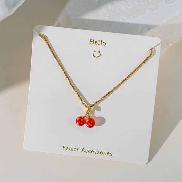 Wholesale Sweet Fruit Geometric Design Copper And Titanium Steel Electroplated Pendant Necklace For Women With O Word Chain