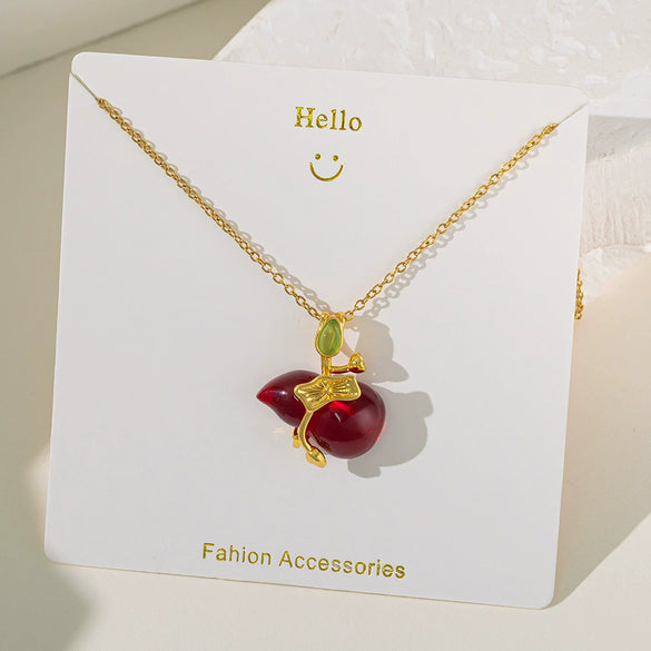 Wholesale Sweet Fruit Geometric Design Copper And Titanium Steel Electroplated Pendant Necklace For Women With O Word Chain