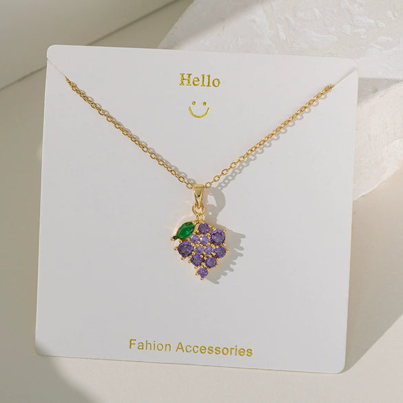 Wholesale Sweet Fruit Geometric Design Copper And Titanium Steel Electroplated Pendant Necklace For Women With O Word Chain
