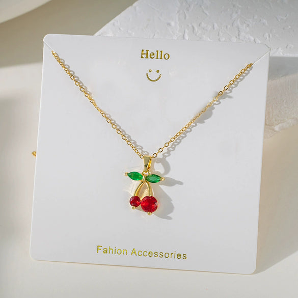 Wholesale Sweet Fruit Geometric Design Copper And Titanium Steel Electroplated Pendant Necklace For Women With O Word Chain