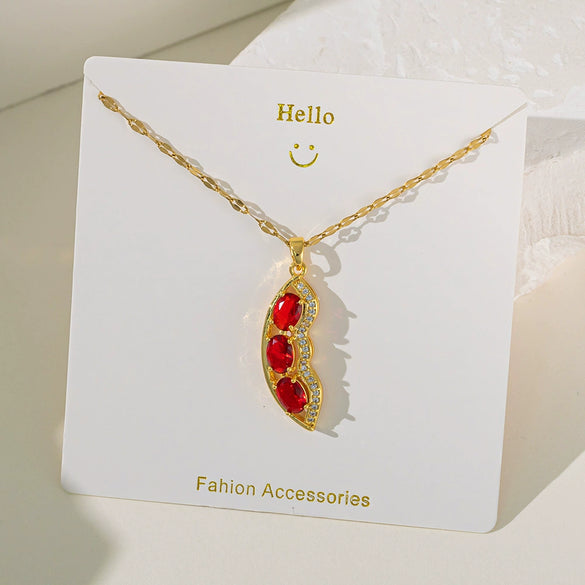 Wholesale Sweet Fruit Geometric Design Copper And Titanium Steel Electroplated Pendant Necklace For Women With O Word Chain