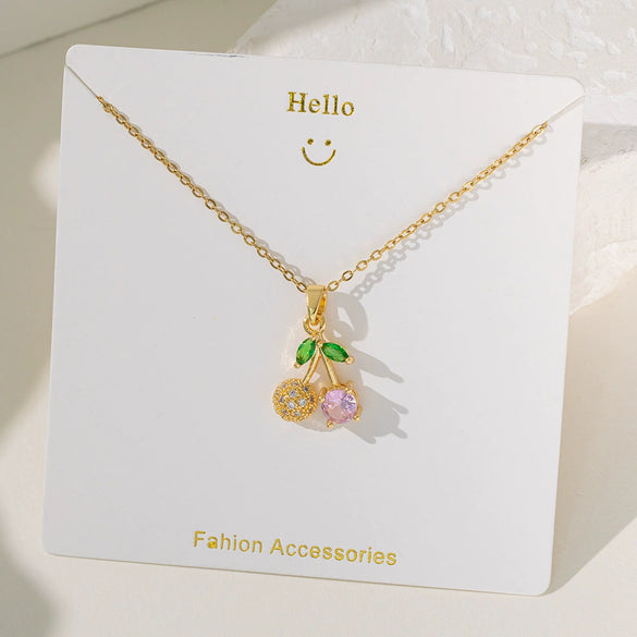 Wholesale Sweet Fruit Geometric Design Copper And Titanium Steel Electroplated Pendant Necklace For Women With O Word Chain