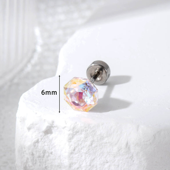 Wholesale Sweet Geometric Crystal Titanium Steel Octagon Earrings