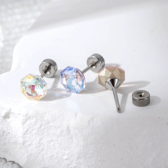 Wholesale Sweet Geometric Crystal Titanium Steel Octagon Earrings