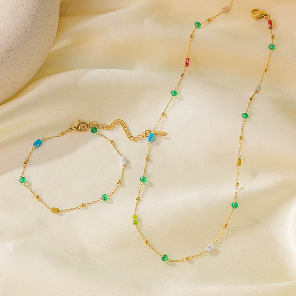 Wholesale Sweet Geometric Titanium Steel Goldplated Handmade Beaded Pendant Necklace For Women