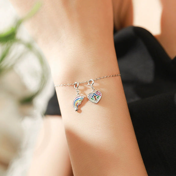 Wholesale Sweet Heartshaped S925 Sterling Silver Pendant With Colored Diamond Microinlay