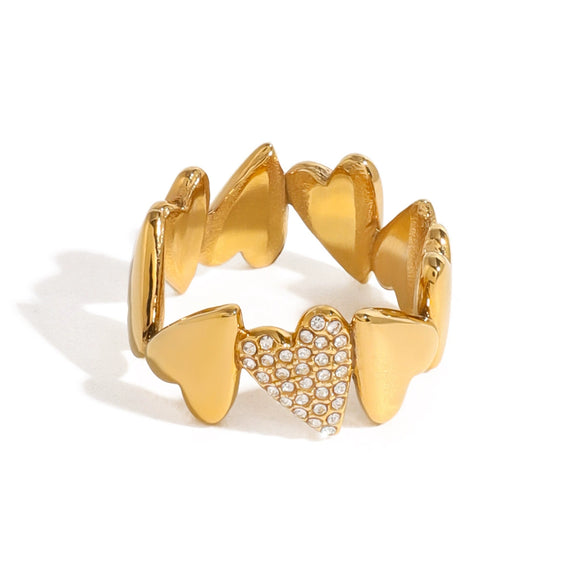 Wholesale Sweet Love Heart Shaped Stainless Steel Ring With 18K Gold Plated Electroplating For Women Light Luxury Jewelry