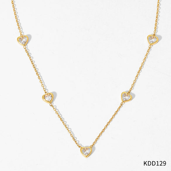 Wholesale Sweet Love Pattern Stainless Steel Jewelry Set With Zircon Inlay And Electroplating Treatment Necklace And Bracelet With O Chain And Love Water Drops Bell Patterns