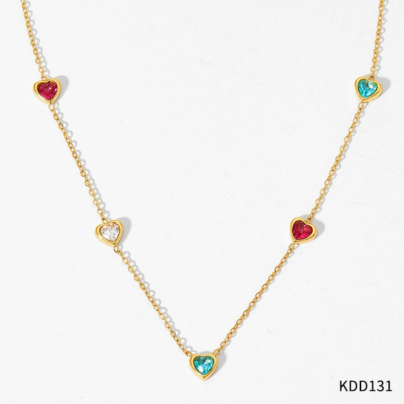 Wholesale Sweet Love Pattern Stainless Steel Jewelry Set With Zircon Inlay And Electroplating Treatment Necklace And Bracelet With O Chain And Love Water Drops Bell Patterns