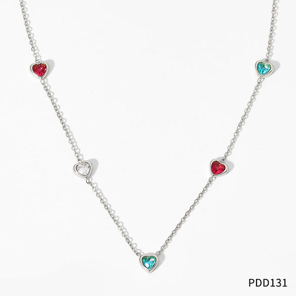 Wholesale Sweet Love Pattern Stainless Steel Jewelry Set With Zircon Inlay And Electroplating Treatment Necklace And Bracelet With O Chain And Love Water Drops Bell Patterns