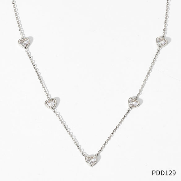 Wholesale Sweet Love Pattern Stainless Steel Jewelry Set With Zircon Inlay And Electroplating Treatment Necklace And Bracelet With O Chain And Love Water Drops Bell Patterns