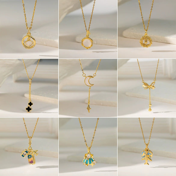 Wholesale Sweet Nature Heart Shape Titanium Steel Copper Electroplated Clavicle Chain Necklace For Women
