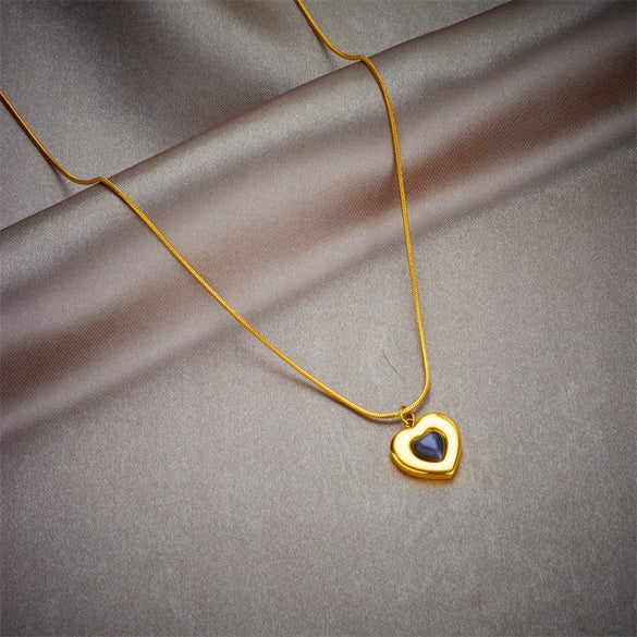 Wholesale Sweet Niche Design Geometric Titanium Steel Love Pendant Earrings And Clavicle Chain With Electroplating