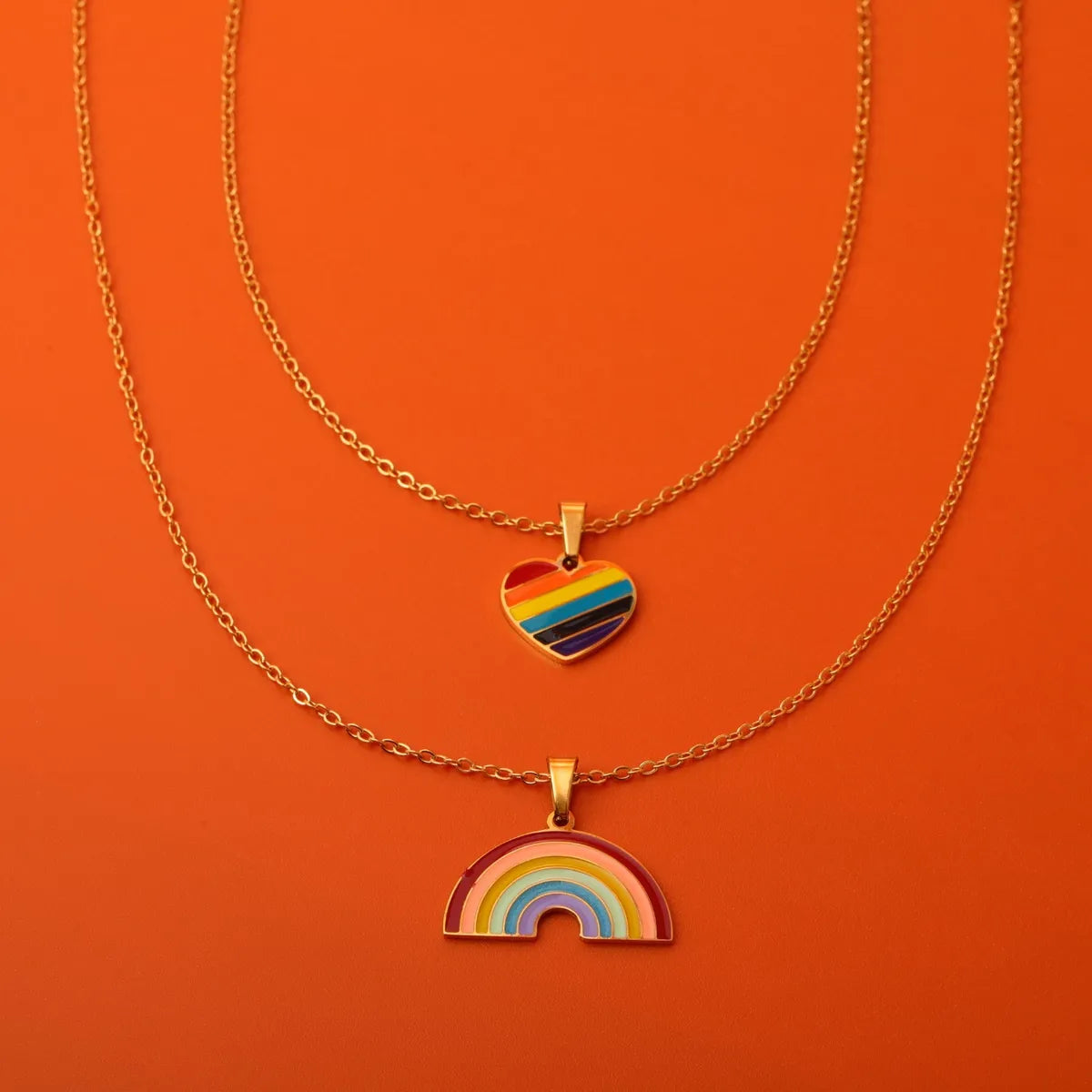 Sweet Rainbow Titanium Steel Plating 18k Gold Plated Pendant Necklace