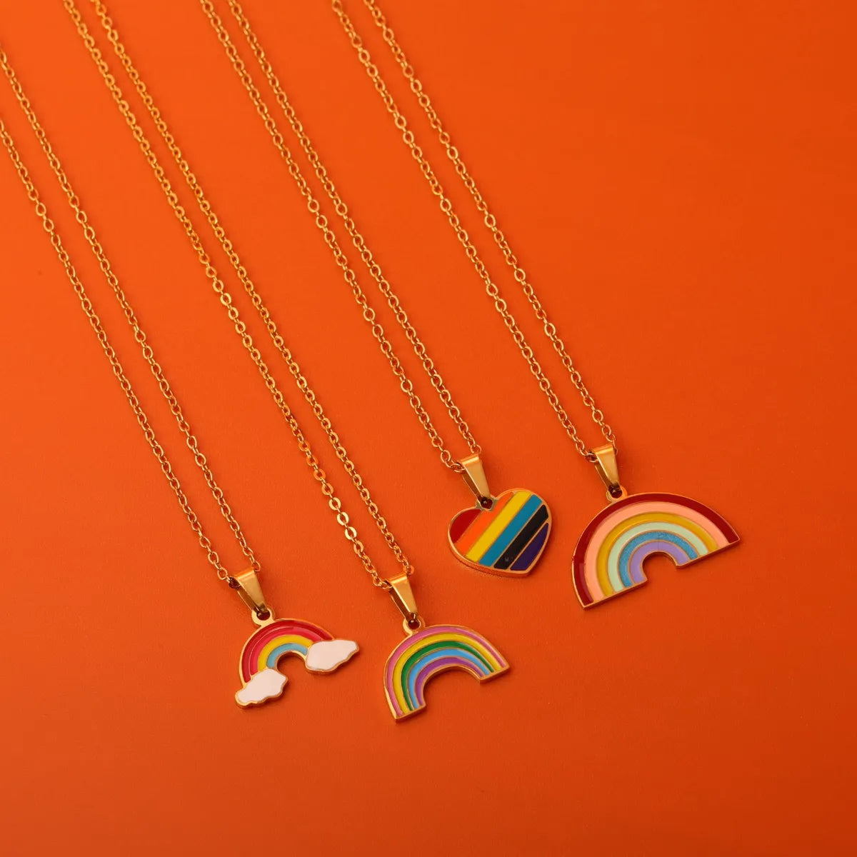 Sweet Rainbow Titanium Steel Plating 18k Gold Plated Pendant Necklace