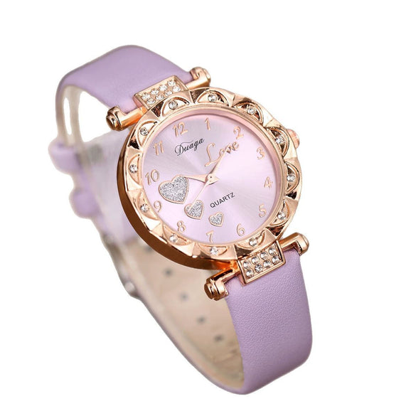 Wholesale Sweet Round Dial Belt Watch And Maple Leaf Jewelry Set For Female Alloy Case Imitation Leather Strap Stainless Steel Buckle Ordinary Glass Mirror
